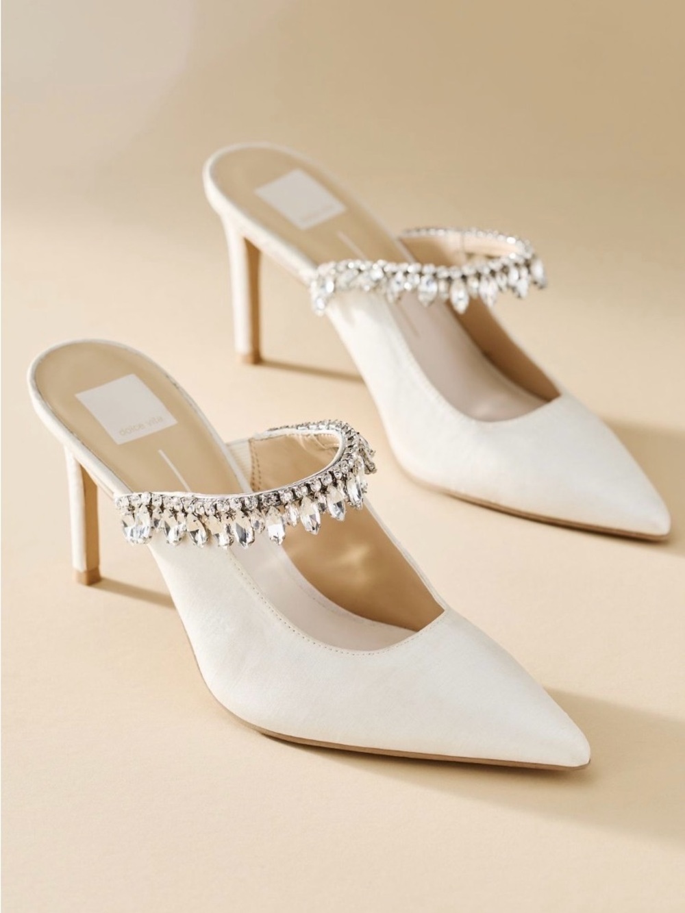 Dolce Vita Ivory Pointed-Toe Crystal-Embellished Stiletto Heels